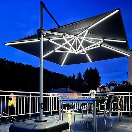 10 Feet Double Top Deluxe Solar Powered LED Square Patio Umbrella Offset Hanging Umbrella Outdoor Market Umbrella Garden Umbrel