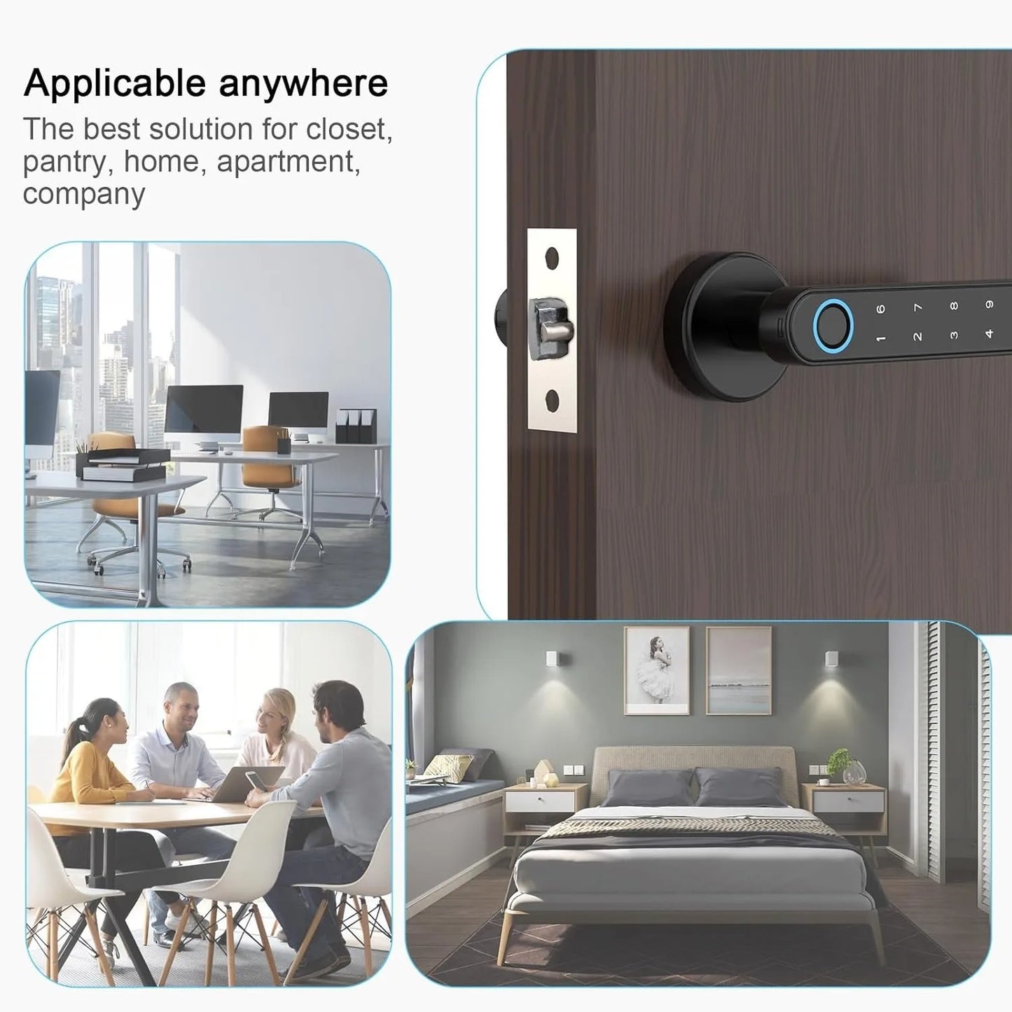 Smart Fingerprint Door Lock Keyless Entry - Bluetooth Remote Control, Auto-Lock Home Security for Keypad/App (Black)