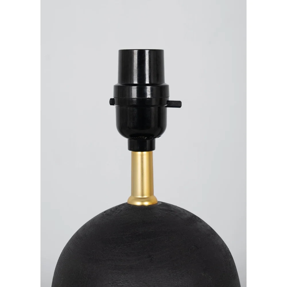 12.5 Inch Mini Black Wood Ball Table Lamp with White Fabric Shade Push Through Switch Home Office Bedroom Lighting