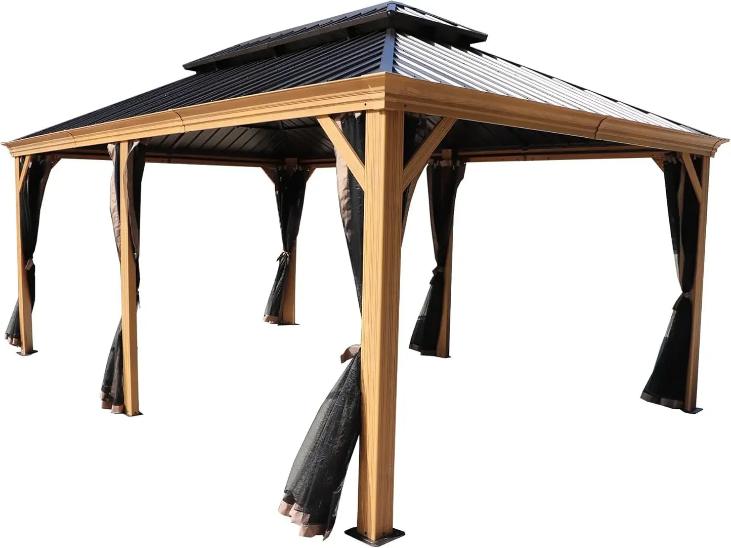 12’x12’ Hardtop Gazebo, Outdoor Permanent Metal Pavilion with Netting for Patio, Deck and Lawn (12ft x 12ft)