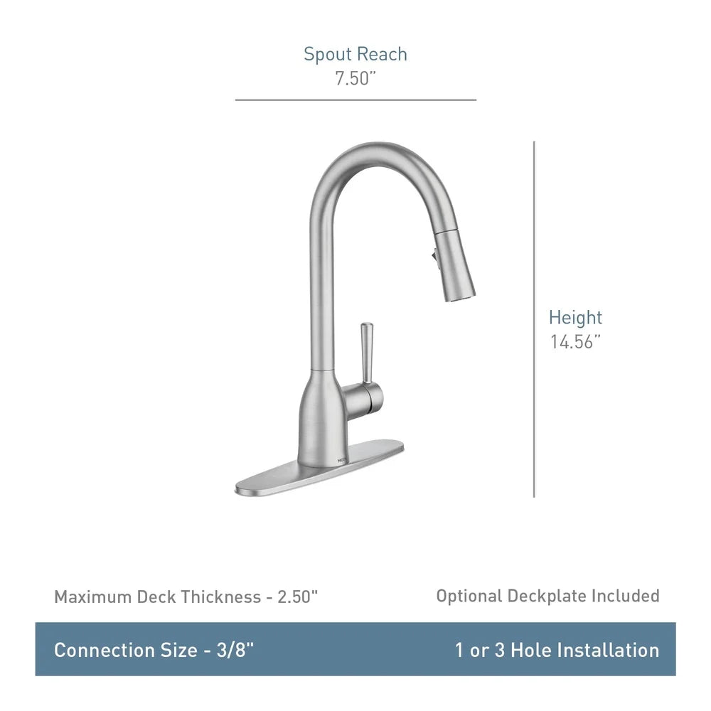 Single Hole Pull Down Kitchen Faucet Zinc Construction 360 Degree Swivel Spout 2 Spray Functions Easy Installation ADA Compliant