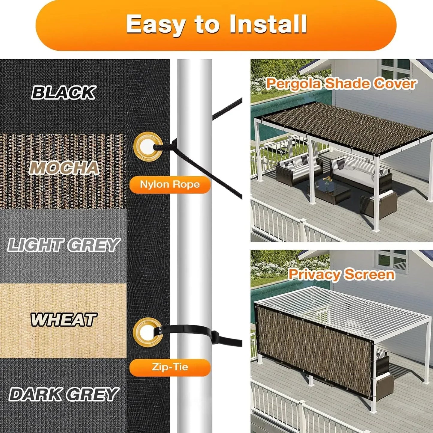 [XMSJ]Outdoor Pergola Shade Cover 7x24 FT Sun Shade Cloth with Grommets Mocha 90% UV Protection Canopy Patio Privacy Screen