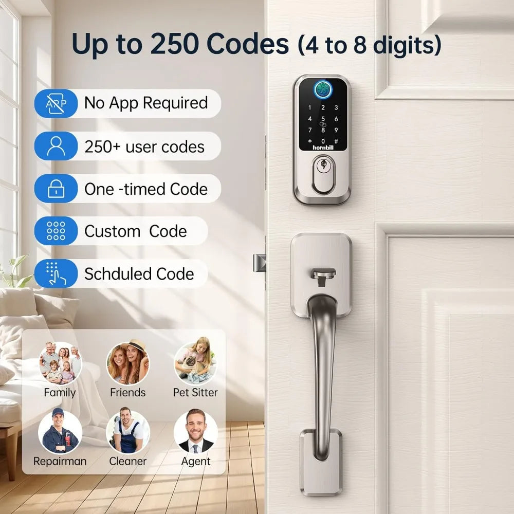 2 Pack WiFi Fingerprint Smart Door Lock: Keyless Entry Door Lock Deadbolt with Handle,Hornbill Smart Locks for Front Door, Entry