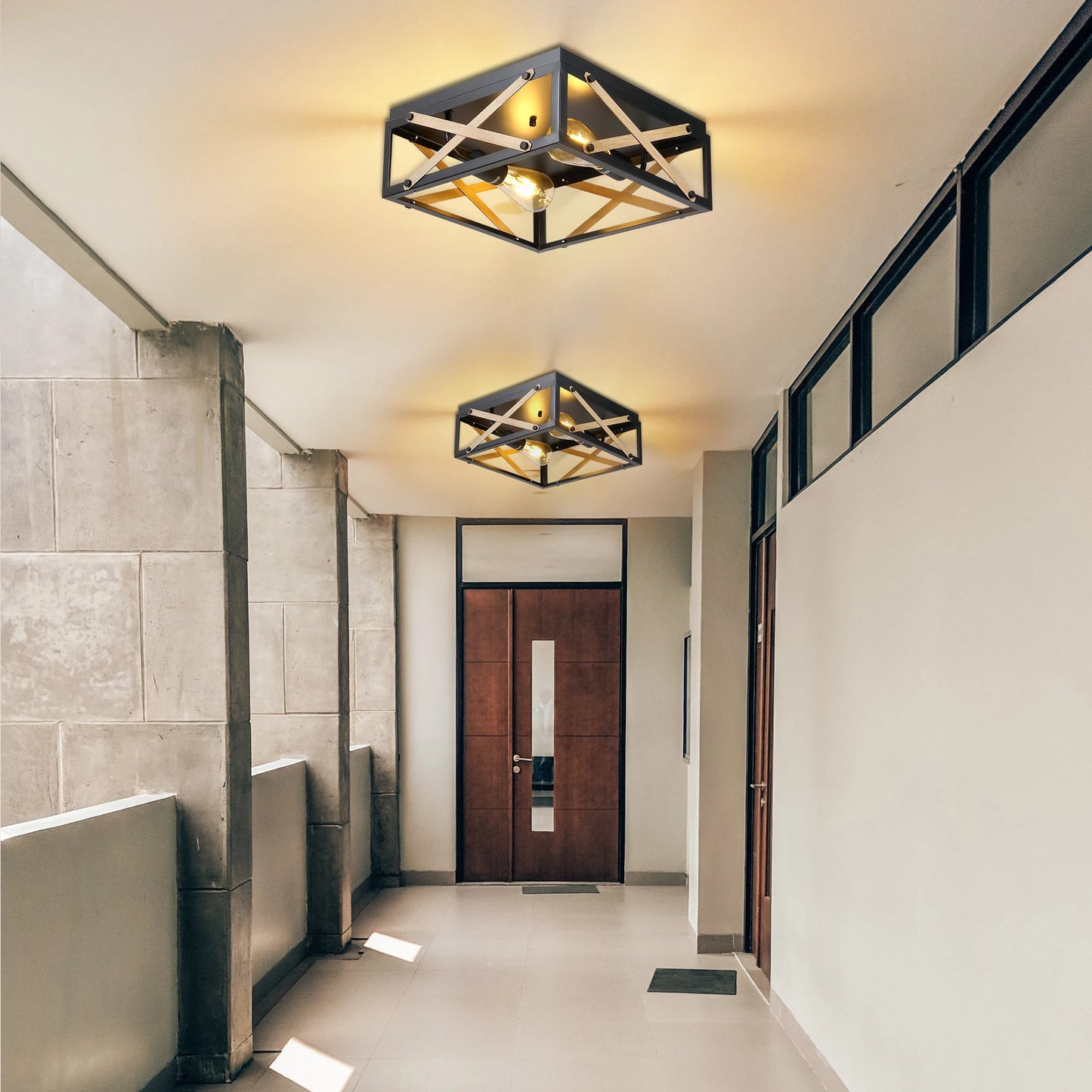 Flush Mount Ceiling Lights 2-Light Farmhouse Close to Ceiling Lighting Fixtures Black Ceiling Lamp for Bedroom Hallway