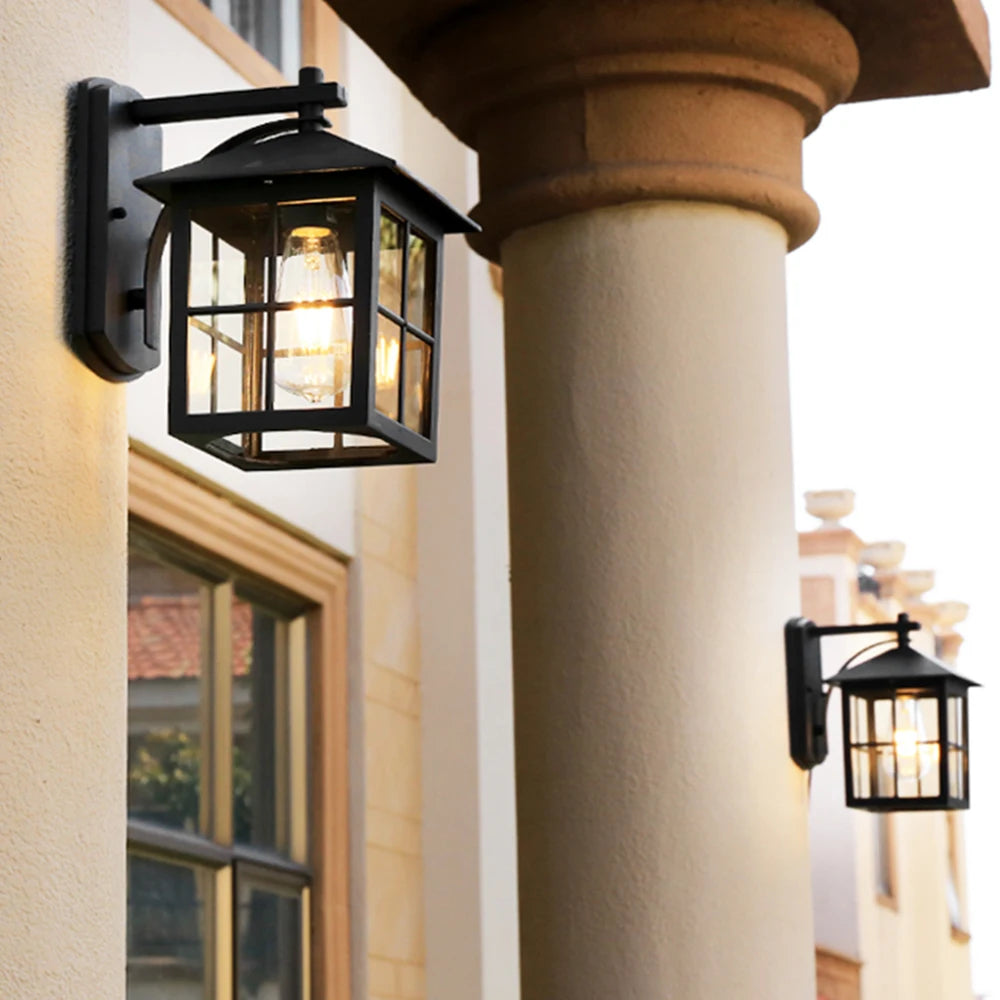 Outdoor Vintage Wall Lamp E27 Bulb Sconce Light Fixtures Retro LED Wall Lamp Porch House Home Yard Garden Lighting Black Bronze