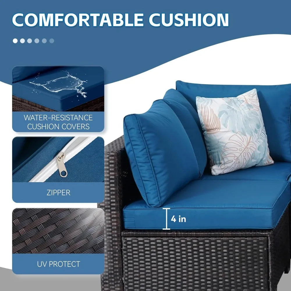 7 Piece Sectional Sofa Set Outdoor, Rattan Patio Furniture Set, Outdoor Sectional Furniture, Rattan Chairs Glass Table