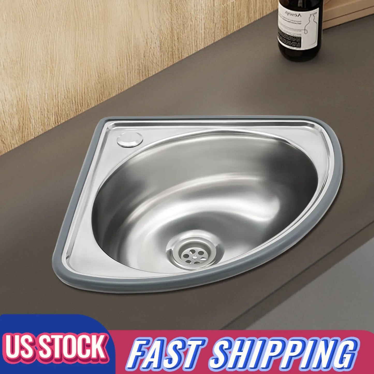 Triangular Stainless Steel Vessel Sink | 17.32×14.57in Space-Saving Basin with 25kg Load-Bearing & Dual Mounting (Silver)