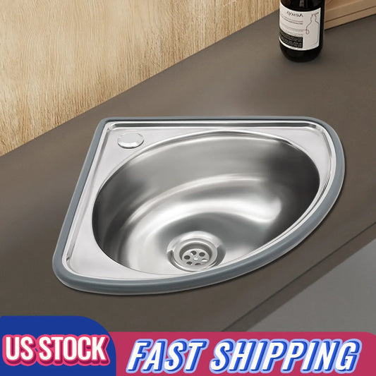 Triangular Stainless Steel Vessel Sink | 17.32×14.57in Space-Saving Basin with 25kg Load-Bearing & Dual Mounting (Silver)