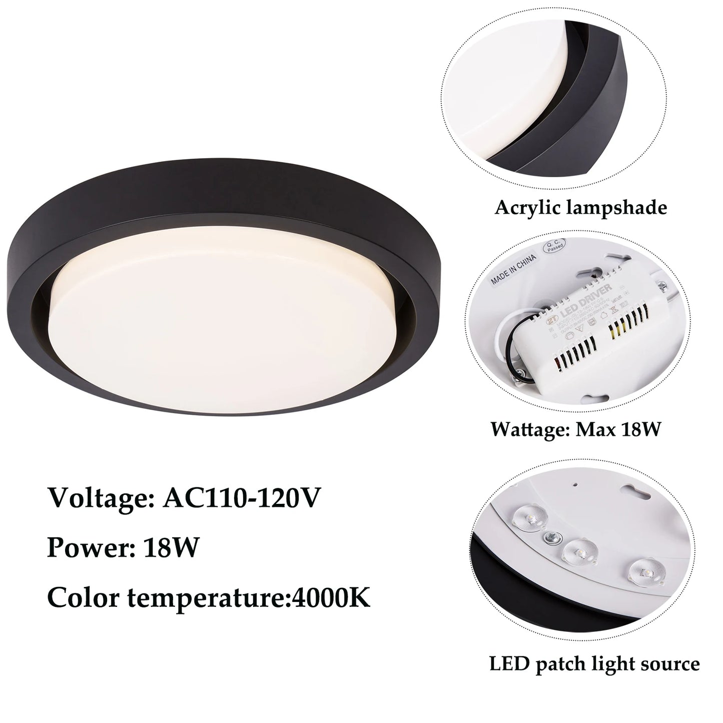 LOYALHEARTDY 18W Ceiling Light Fixture Flush Mount LED Ceiling Lamp Round Chandelier for Bathroom Bedroom Kitchen Laundry Room