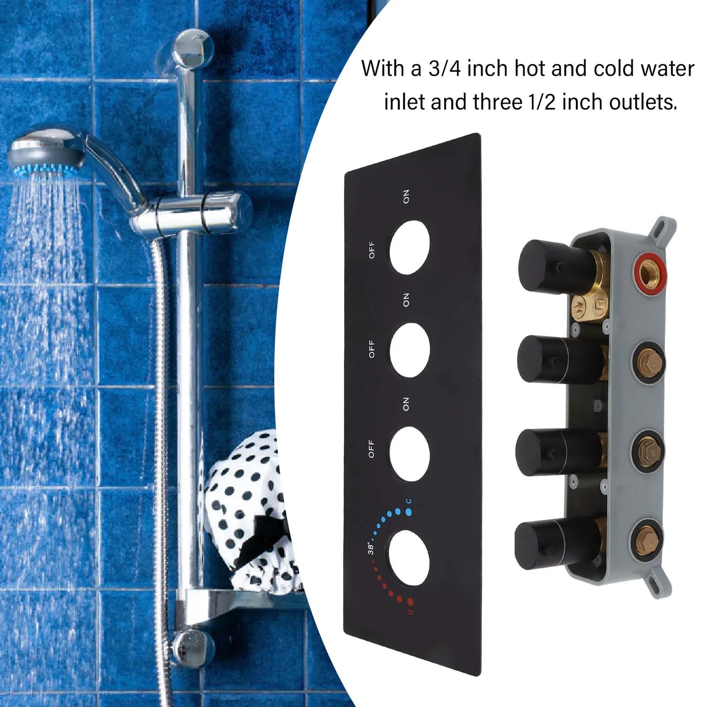 Shower Diverter Valve  Thermostatic Mixer Brass 3 Way Valve Kit with 4 Round Knobs Diverter Valve 3 Way Shower Valve