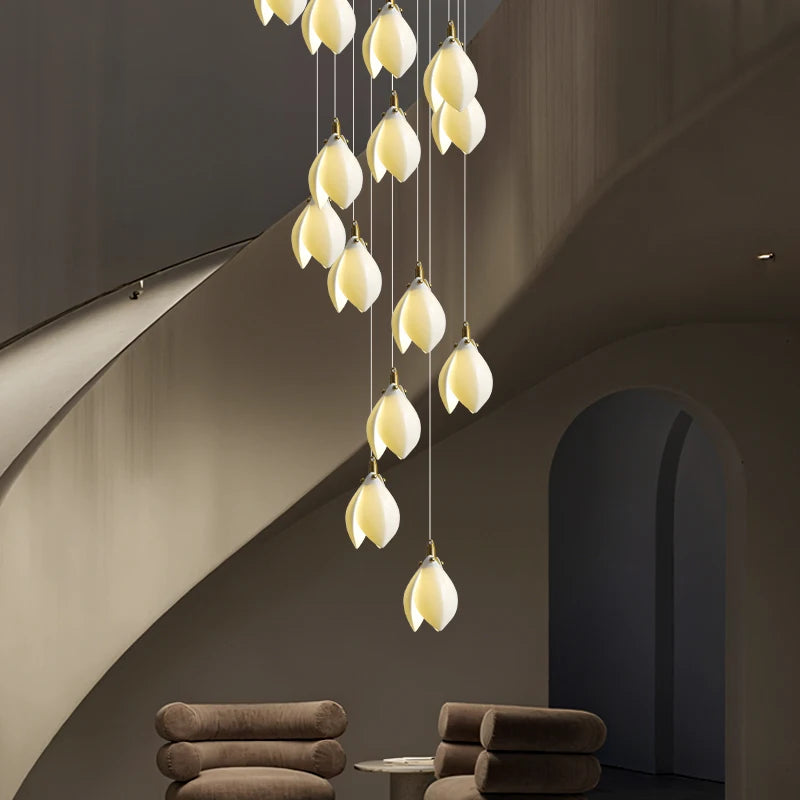 Modern Luxury Chandelier Staircase Duplex Loft Chandelier Lighting Villa Stair Pendant Light Minimalist Ceramic Hanging Lamp