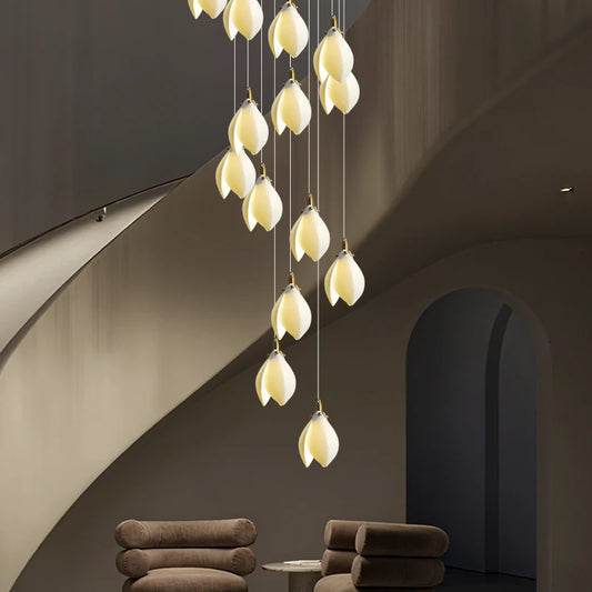 Modern Luxury Chandelier Staircase Duplex Loft Chandelier Lighting Villa Stair Pendant Light Minimalist Ceramic Hanging Lamp
