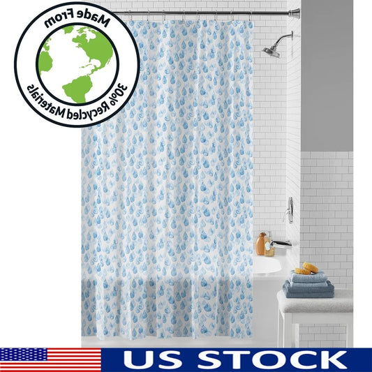 Eco-friendly Waterproof Shower Curtain Set 13 Pieces Recycled PEVA with 12 Roller Hooks Odor-free Chloride-free Easy Clean