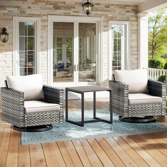Patio Swivel Glider Chairs with Side Table Set Resin Wicker Swivel Gliding Chairs & Side Table 3PCS Patio Furniture
