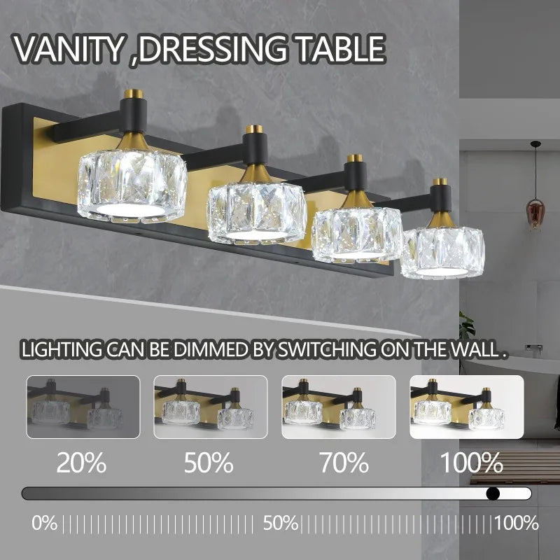 LED 3-Light Modern Crystal Bathroom Vanity Light Over Mirror Bath Wall Lighting Fixtures
