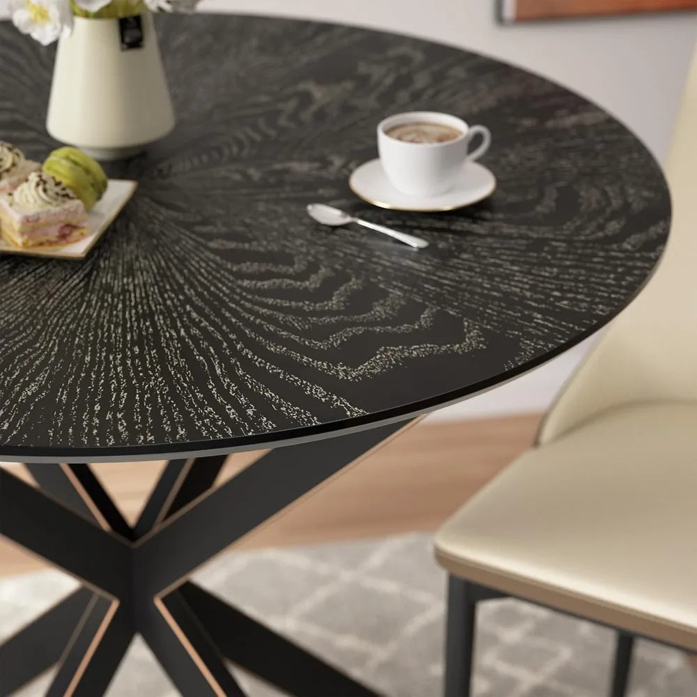 5-Pieces Dining Table Set for 4,36 inch Small Kitchen Table and Chairs Set Modern Metal Cross Base Dinner Table with 4 Cushione