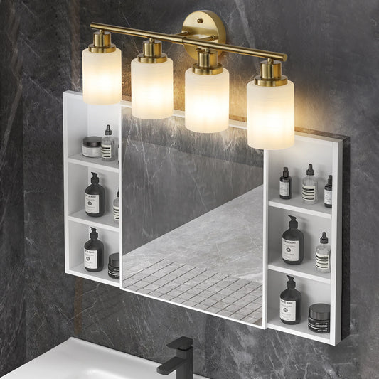 24" Modern 4-Light Vanity Bathroom Mirror Light, Frosted White Glass with Iron Frame, Contemporary Wall Sconce