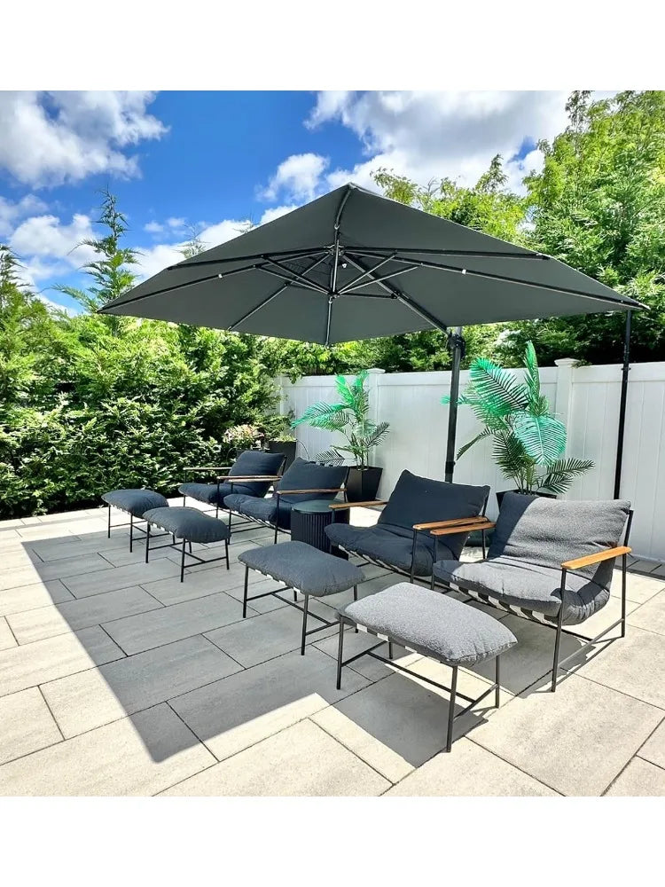 LEAF 9' X 11.5' Patio Umbrella Outdoor Cantilever Rectangle Umbrella Aluminum Offset Umbrella with 360-degree Rotation fo