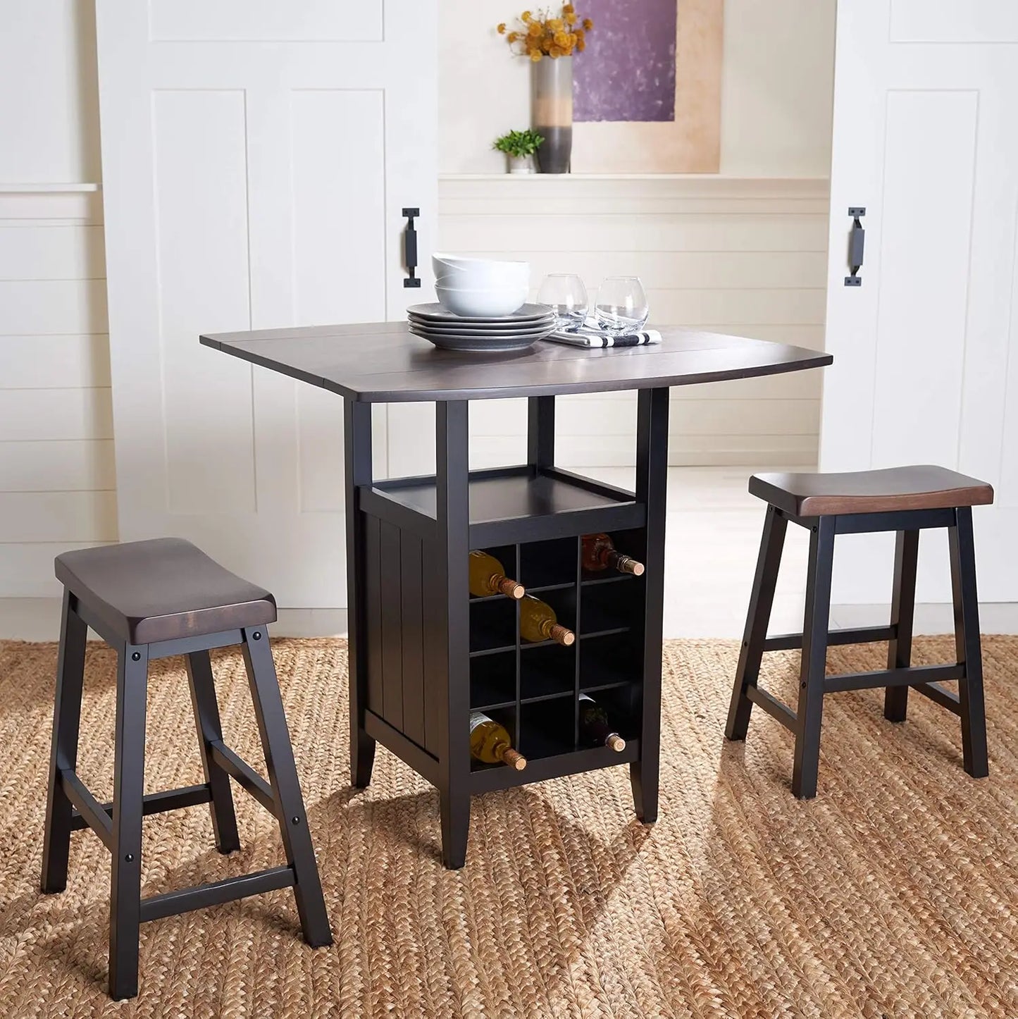 Emeric Collection Ronin Natural and White 3-Piece Drop Leaf-Table-Pub-Set