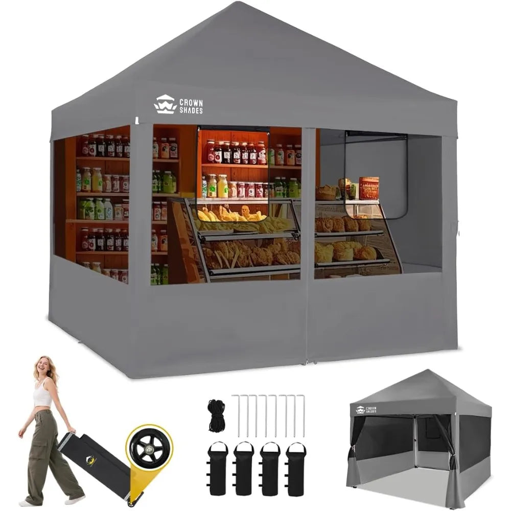 10x10 Pop Up Canopy with 4 Food Booth Sidewall Kit, Instant Commercial Canopy Tent with 1-Person Setup 8-Way Centerlock, 400D S