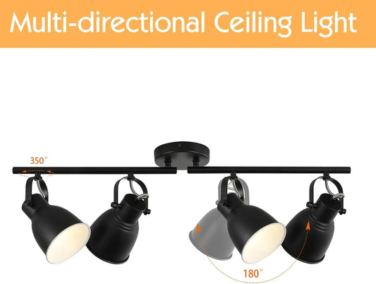 Modern 4-Light Black Track Lighting - Adjustable Ceiling Spotlights for Kitchen and Dining Room