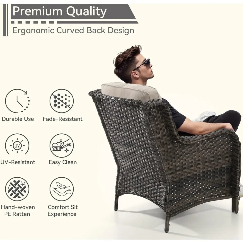 Patio Wicker Patio Chairs Set of 2, Outdoor Dining Chairs with 3.5-inch Seat Cushions, High Back and Curved Armrest for Garden