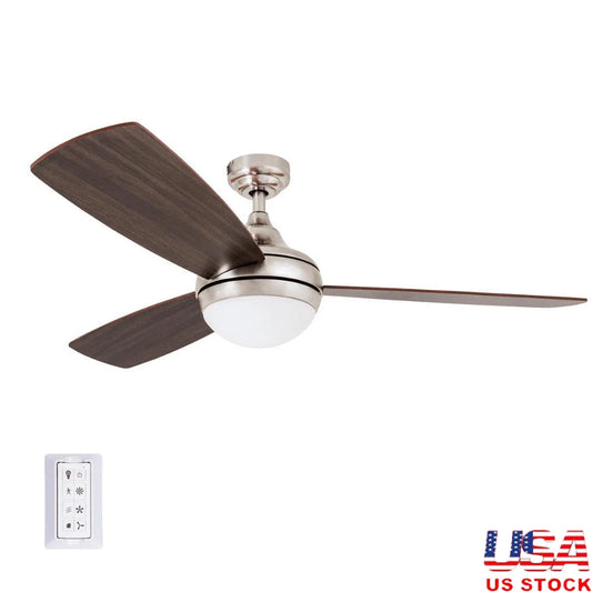 Modern Ceiling Fan 52 Inch with Remote Control Integrated LED Light Quiet Reversible Motor Living Room Bedroom Dining Room