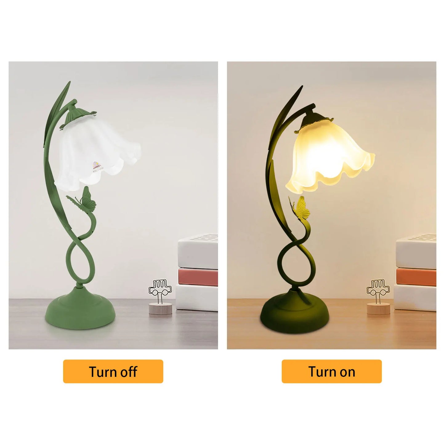 110V 60W Table Lamp Green E26 Flower Shape Glass Bedside Desk Light Fixture Reading Lamp
