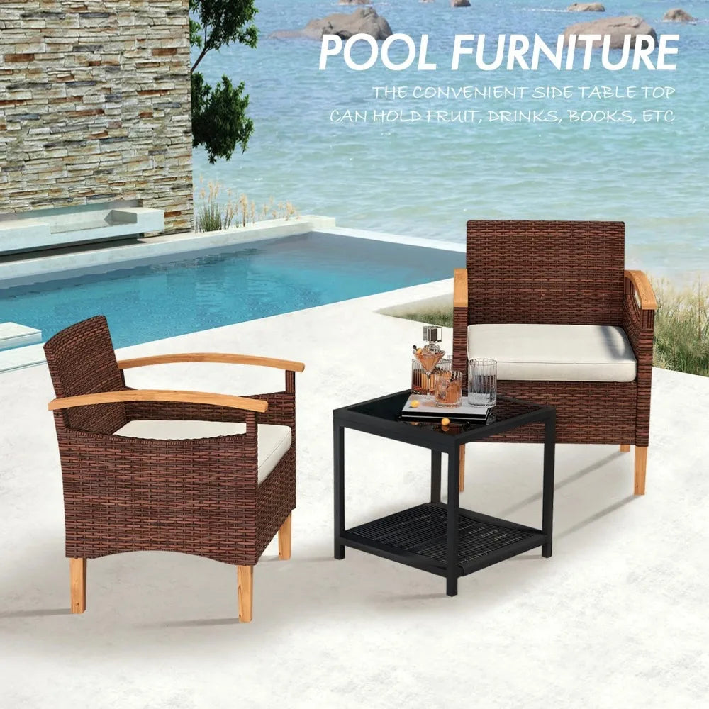 3 piece Outdoor Patio Furniture Set Outdoor Furniture Set with Table Outside Lawn Patio Chairs Set of 2 Patio Conversation Sets
