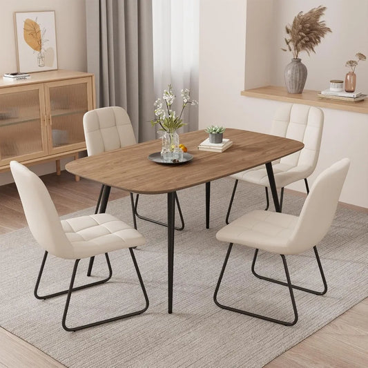 47.2'' Dining Table Set for 4,Modern Wood Dining Table,Leather Dining Chairs 4,Table and Chairs Set of 4,Ideal for Kitchen Dinin