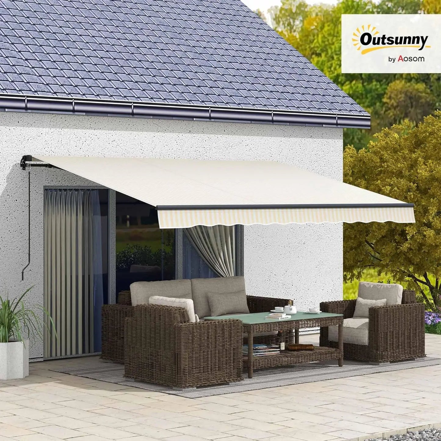 13' x 10' retractable awning, patio awning sunshade shelter with manual crank handle, 280gsm uv resistant fabric and aluminum f