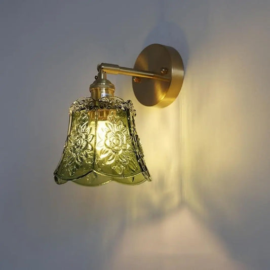 Flower Design LED Wall Light Green Glass Wrought Iron Bedside Wall Lamp E26/E27 Base Energy Saving Bathroom Mirror Light