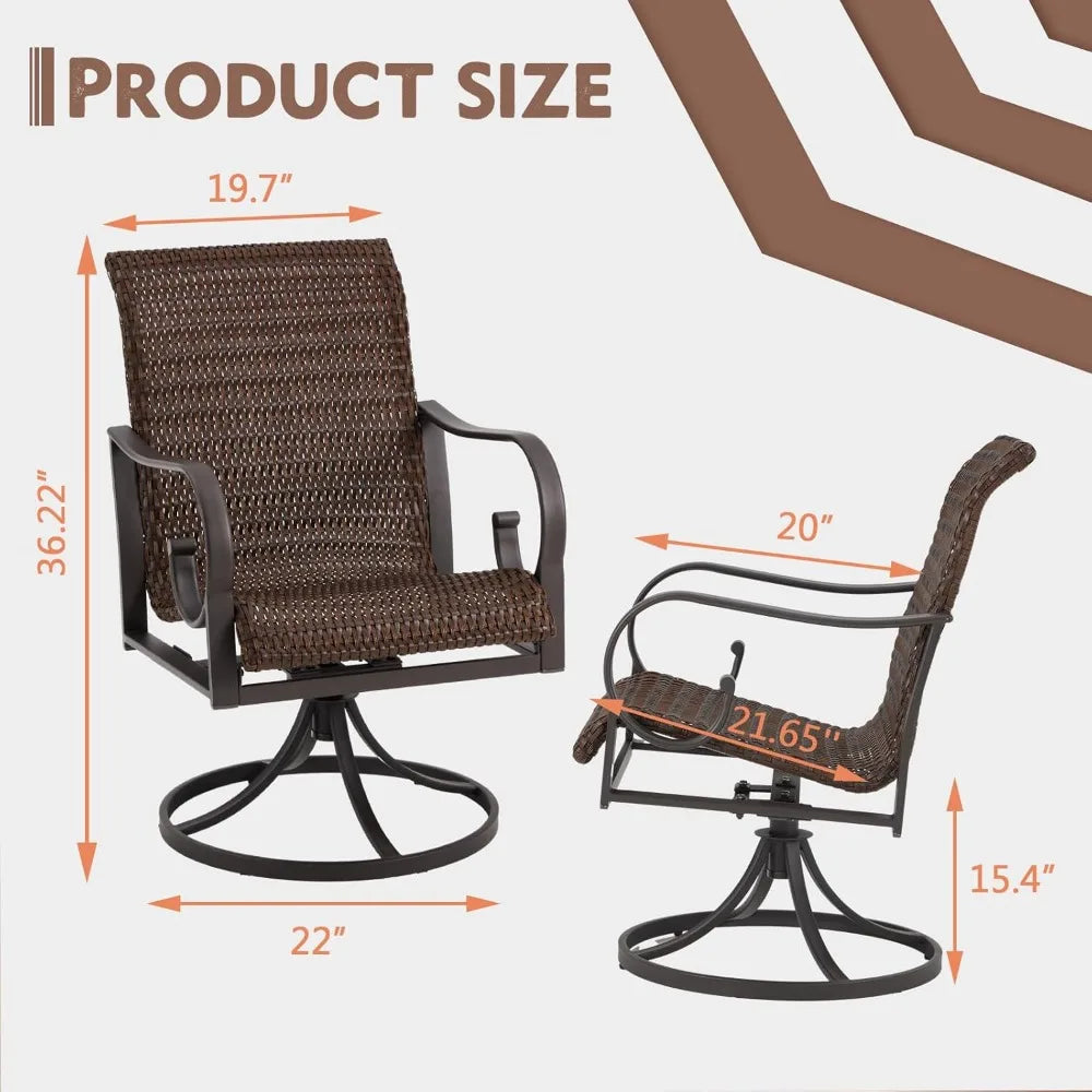 Patio Swivel Chairs Set of 2, Heavy Duty Outdoor Dining Chair with 23.5'' High Back, Extra-Large Water-Fall Seat, All-Weather Ra