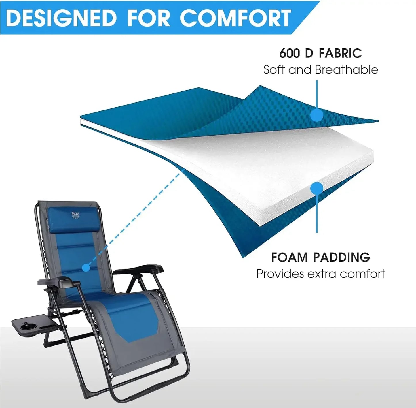Zero Gravity Chair Oversized Recliner 350lbs Capacity Patio Lounge Chair Padded Lawn Chair with Headrest XXL for Outdoor