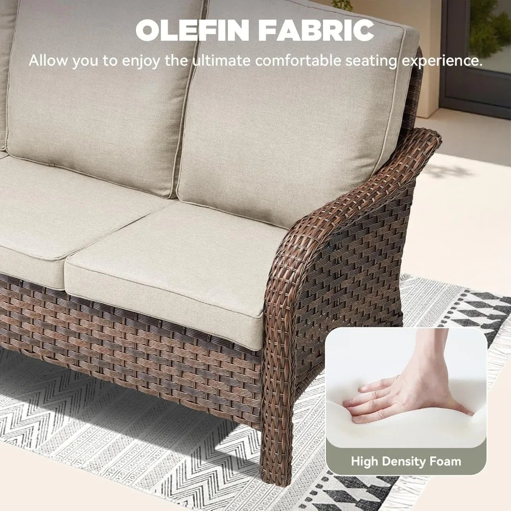Outdoor Loveseat Patio Sofa, All Weather 2-Seat Wicker Couch with Removable Cushion, Rattan High Back Sofa Deep Seating Furnitur