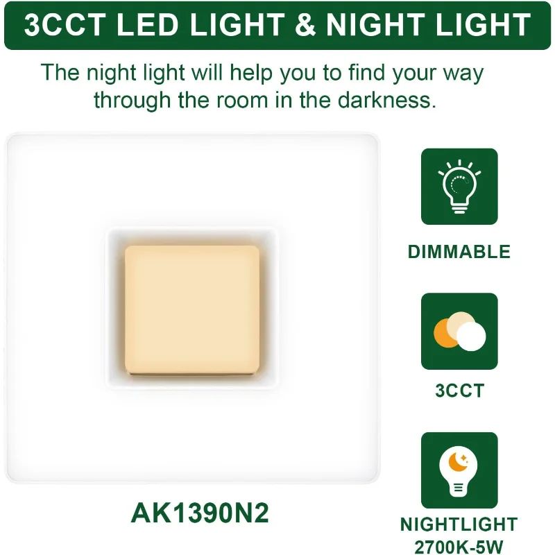 Akicon Exhaust Fan with Light Combo, 90 CFM, 1.5 Sones,15W Dimmable 3CCT LED Light with 5W Night Light, Bathroom Ventilation