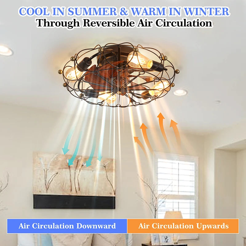 20" Caged Ceiling Fans with Lights and Remote, Enclosed Ceiling Fan with Light for Bedroom, Kitchen,dinning room,Indoor