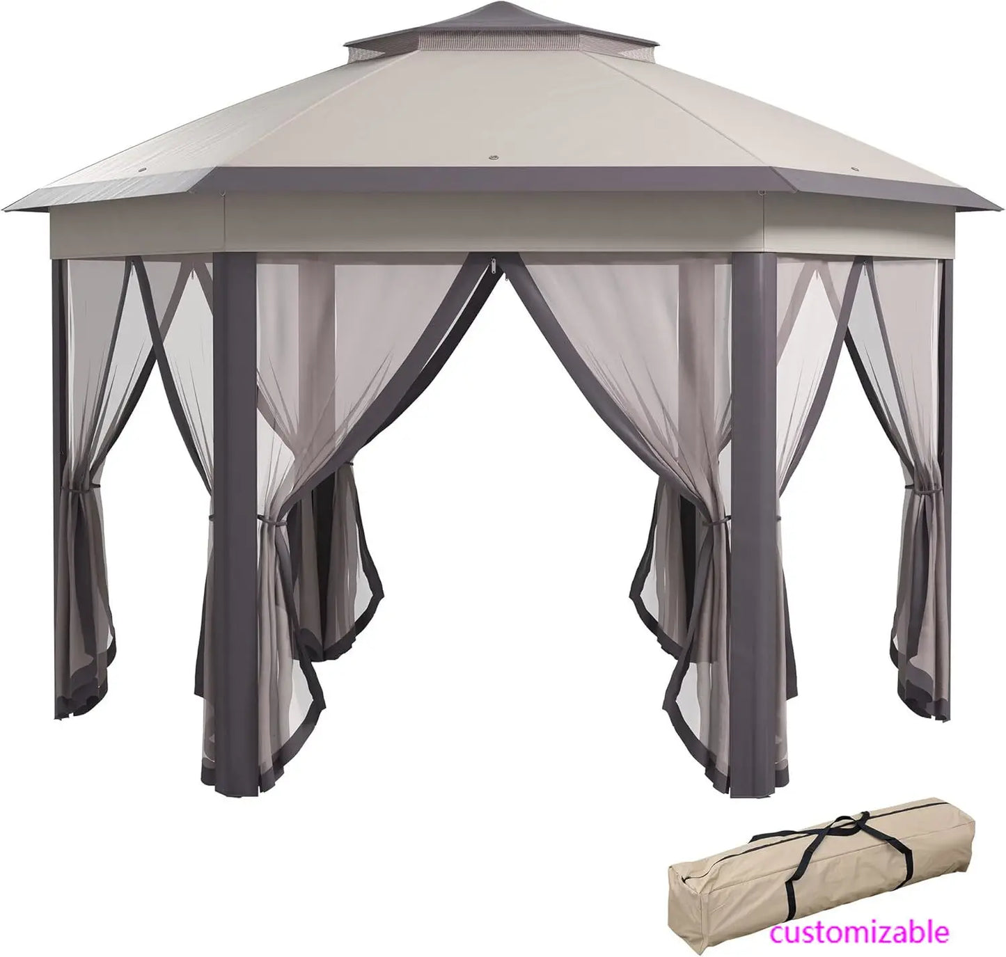 13' x 13' Pop Up Gazebo, Hexagonal Canopy Shelter with 6 Zippered Mesh Netting, Event Tent with Strong Steel Frame for Patio
