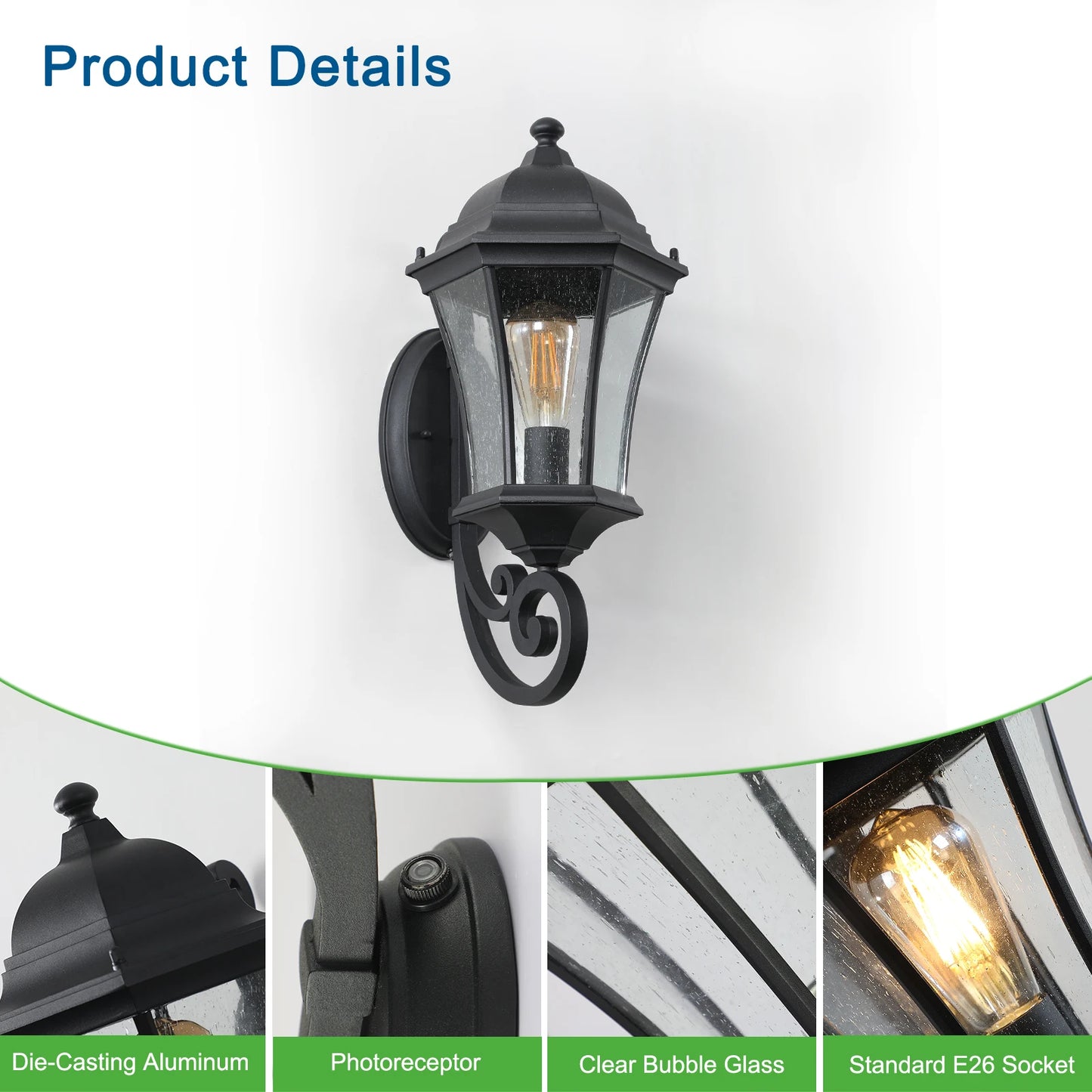 Outdoor Wall Lantern,Black Finish Vintage Style Sconce with Clear Glass Panels, Weather-Resistant Exterior Light Fixture(2 pack)