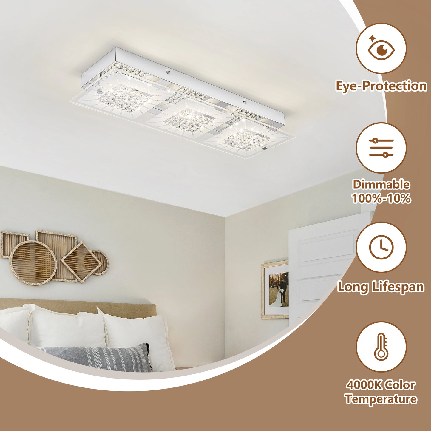 Modern LED Ceiling Lights Flush Mount 18.8in Light Fixtures Ceiling Mount for Living Room 4000K Crystal Ceiling Light
