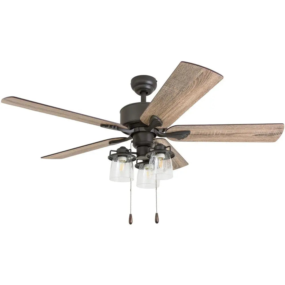 52 Inch River Run Ceiling Fan with Remote Control Reversible Motor Three Speed Settings Light Kit Included Living Room Bedroom