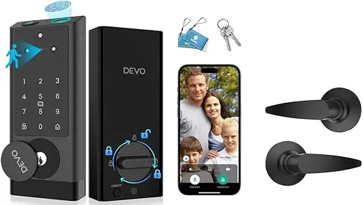 DEVO G1 Video Smart Lock with Camera & Doorbell, 6-in-1 Keyless Entry Door Lock with Fingerprint, App Remote, Auto Locks, Built-