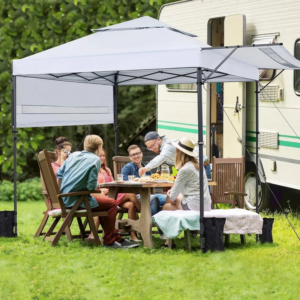 10x17ft Pop Up Canopy with Awnings, 2-Tier Outdoor Canopy Tent, Heavy Duty Instant Shelter with Ventilation, Adjustable Dual Ha