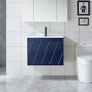 48" Bathroom Vanities Cabinet with Sink Combo, Wall Mounted Floating Cabinet W/Decor Line, Soft-Close System, 4 Extra Big Drawe