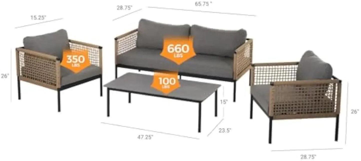 （XMSJ-Hot）Outdoor 4-Piece Conversation Set Rust Free Patio Furniture Set  Olefin Modern Sofa Seating for Garden, Backyard, Balco