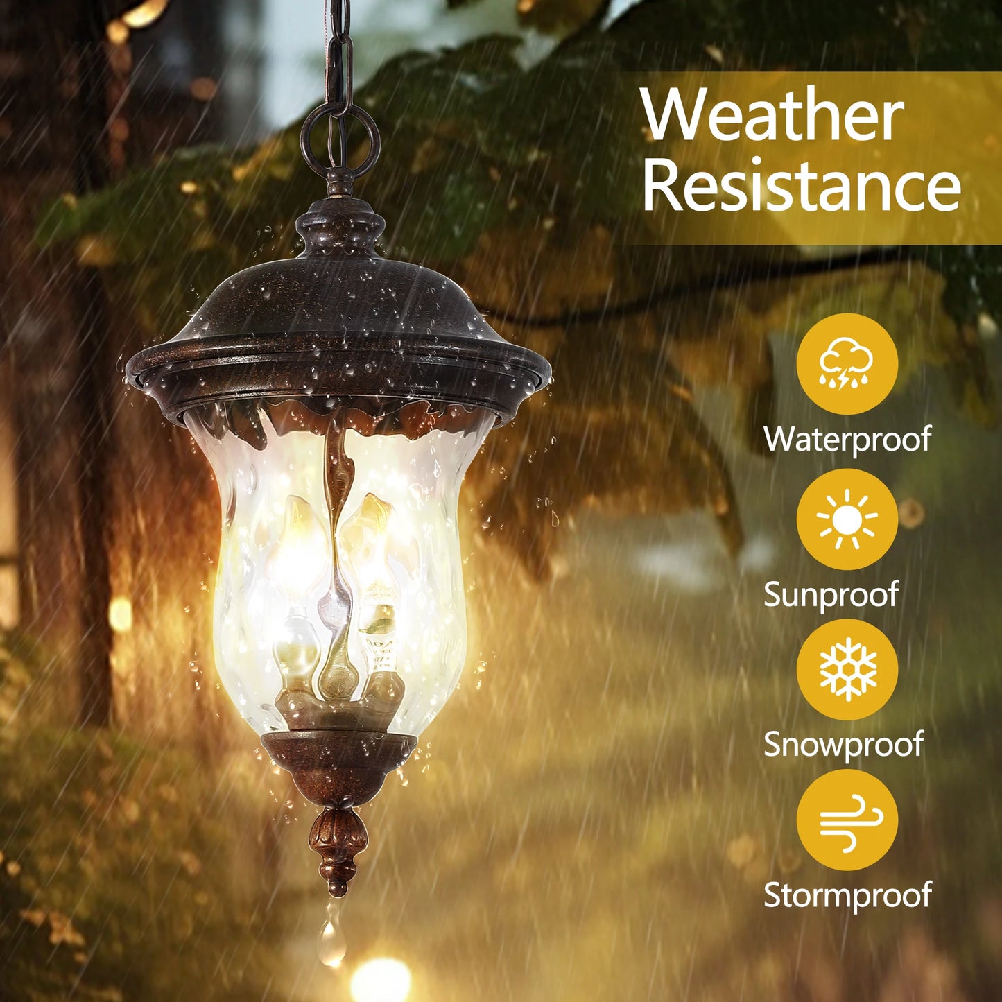 Rustic Outdoor Hanging Lantern, Weatherproof Vintage Pendant Light with Clear Glass Shade, Exterior Lighting Fixture (No bulb)