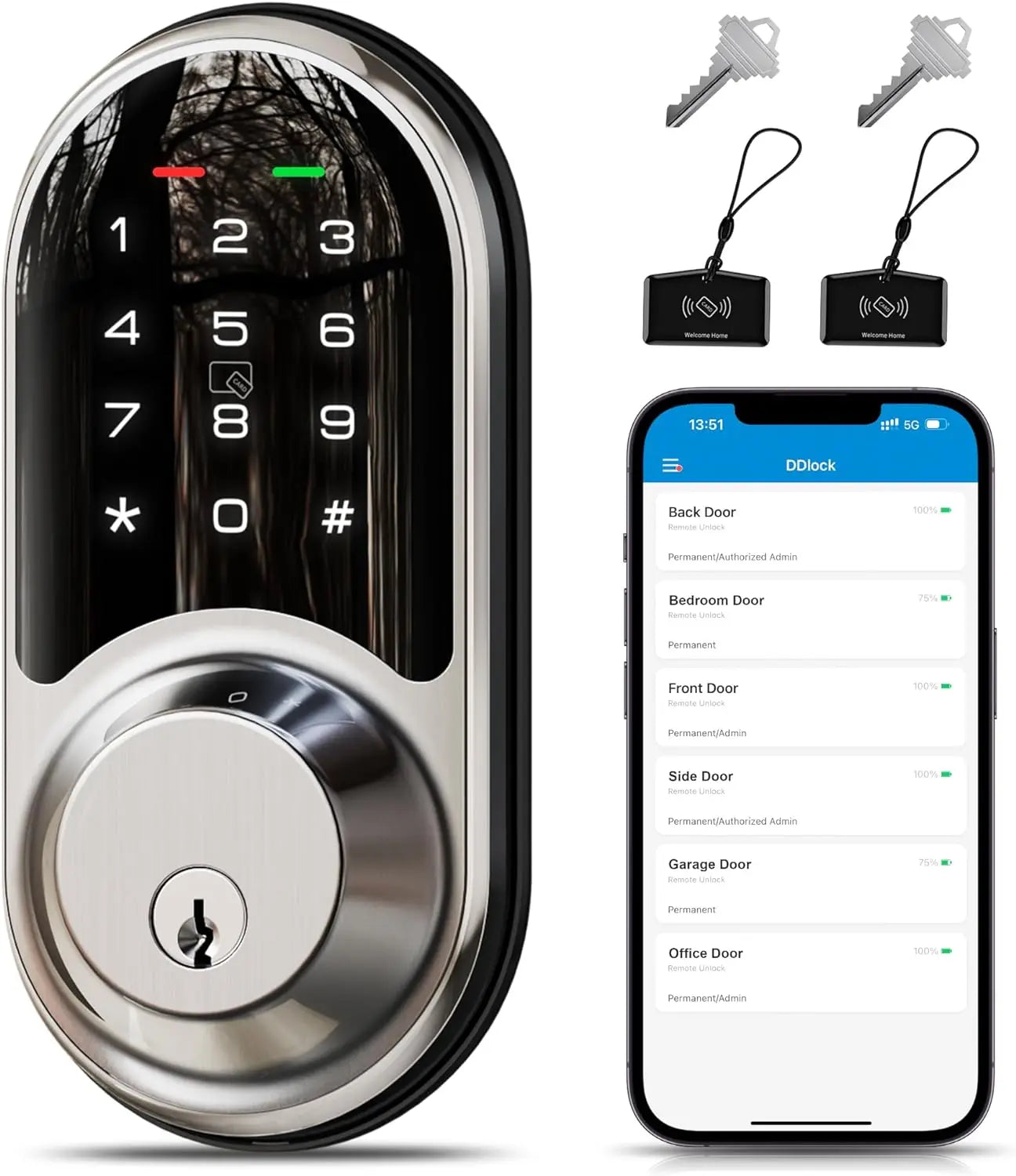 Veise RZ06 Smart Lock for Front Door with App Control, Keyless Entry, Electronic Digital Deadbolt with Touchscreen Keypad Set