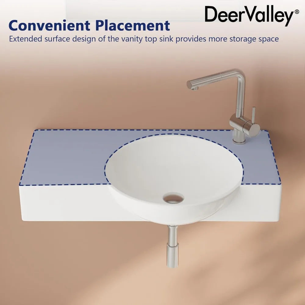 30"x18" Wall Mounted Bathroom Vessel Sink, White Modern Modern Floating or Countertop bathroom sink，Lavatory Vessel