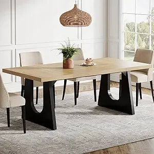 Large Dining Table for 6-8 People, 70.9-Inch Modern Kitchen Table for Dinner with Black Wooden Legs, Rectangular Kitchen Dining