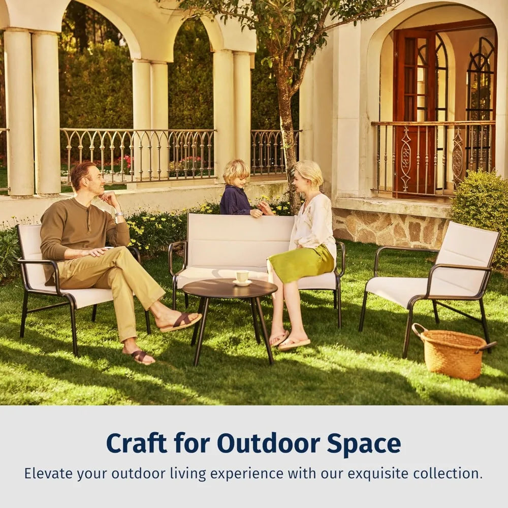 4 Seats Outdoor Furniture Set, Waterproof Patio Furniture Set, Patio Loveseat with Coffee Table